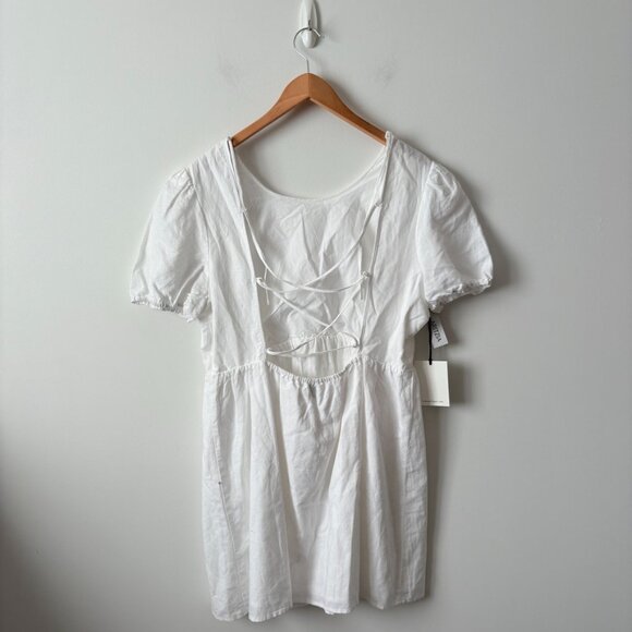 Aritzia Sunday Best Saida Linen Babydoll Dress NWT White Size Large - Picture 5 of 7